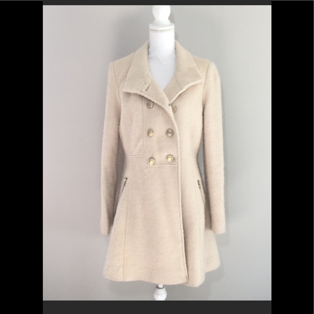 Guess wool blend ivory double breasted peacoat XL